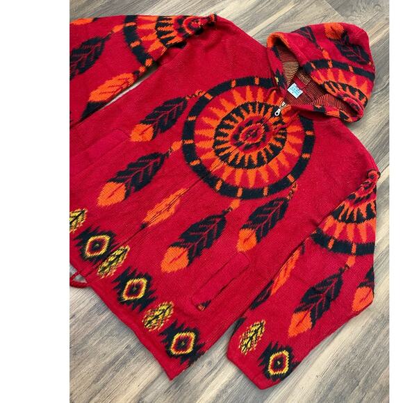 Yari Artesanias Ecuador wool dreamcatcher Aztec wool zip-up sweater hoodie, M - Picture 2 of 5
